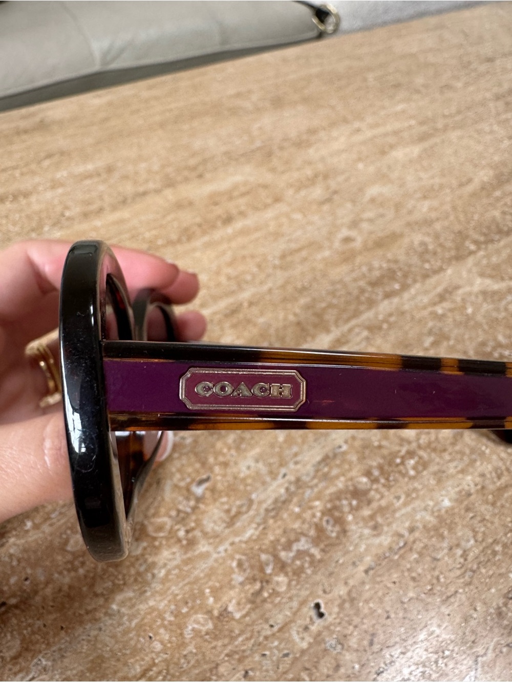 Coach Round Sunglasses with Purple and Tortoise Accents